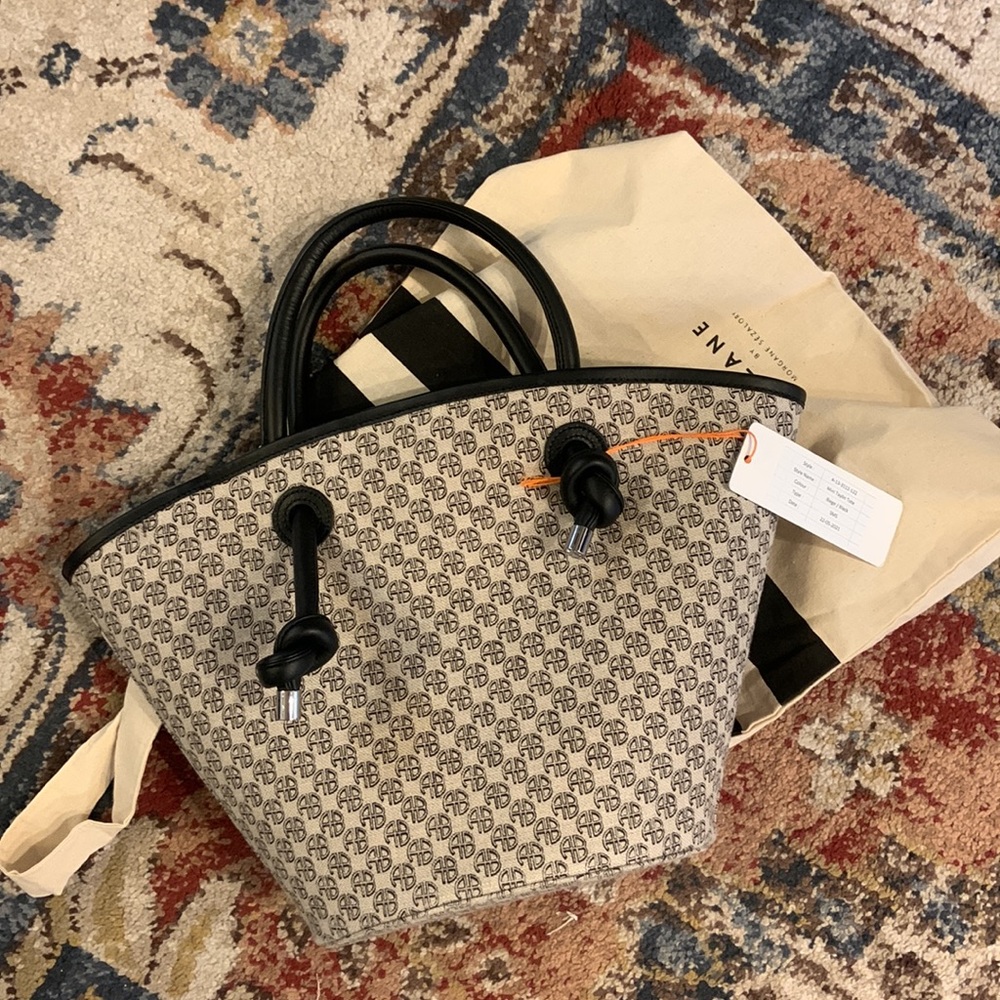 NWT Anine Bing Mini Taylin Tote in Natural Monogram Print